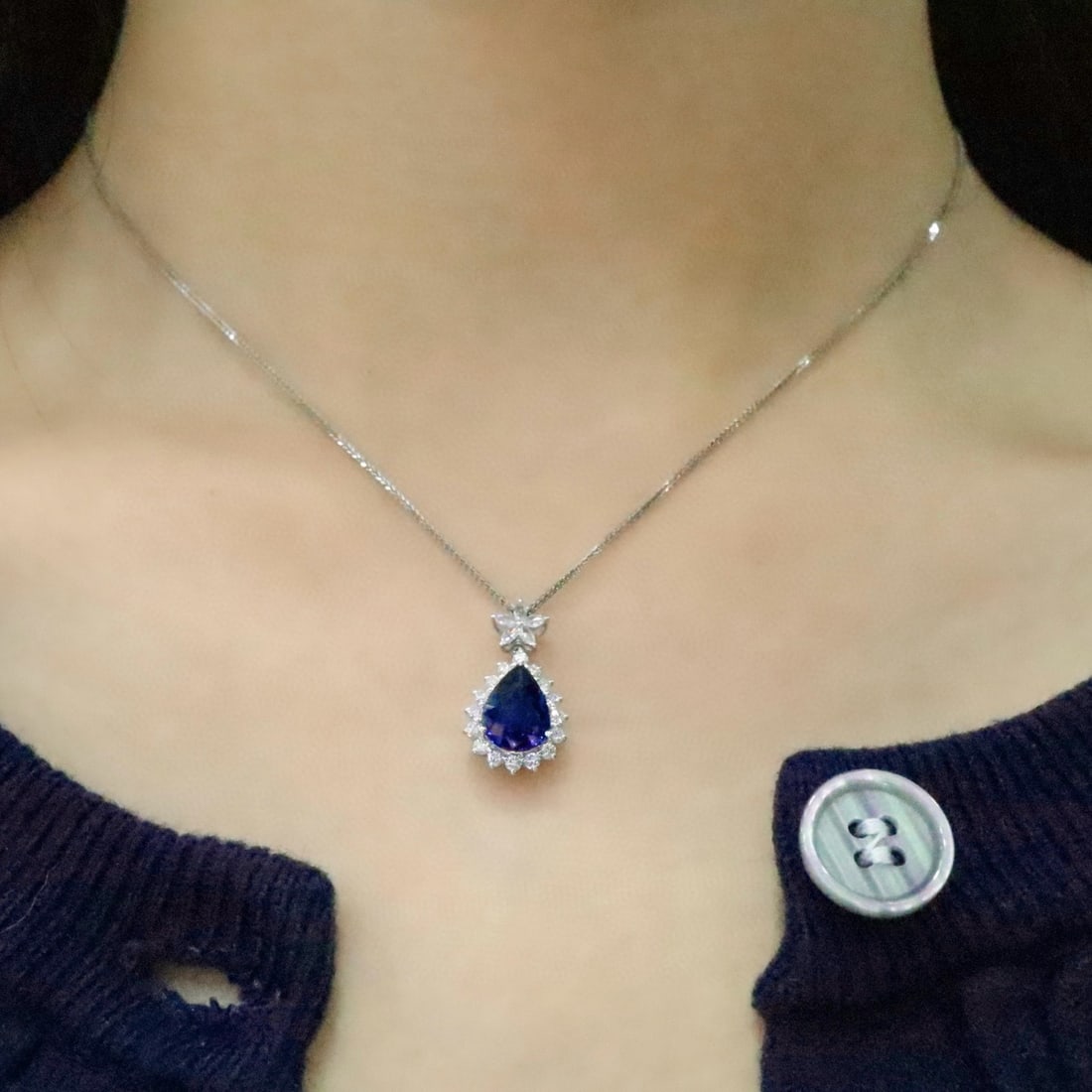 14k Gold 2.44 Ctw Natural Sapphire & Diamond Pendant( Without Chain ) - 5
