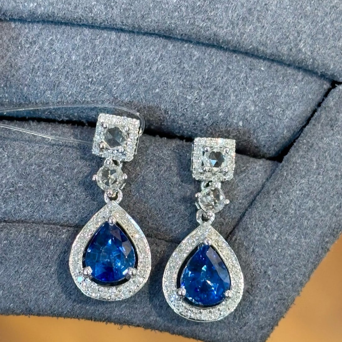 14k Gold 1.3 Ct Natural Sapphire & Diamond & Sapphire Earrings - 3