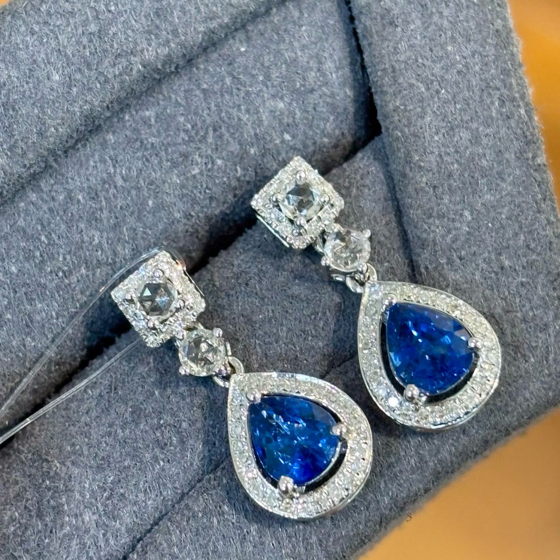 14k Gold 1.3 Ct Natural Sapphire & Diamond & Sapphire Earrings - 4