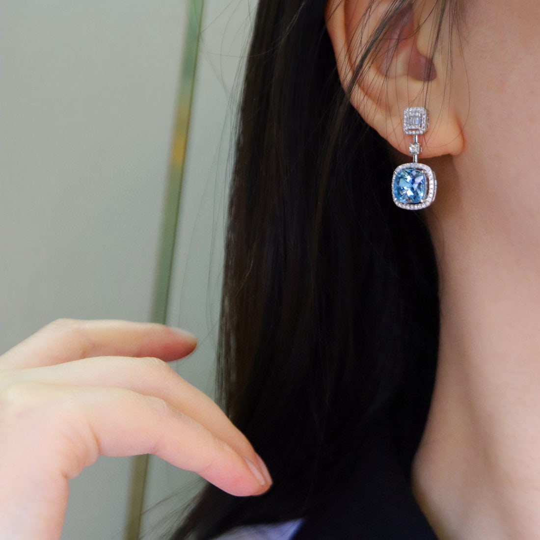 14k Gold 5.05 Ctw Natural Aquamarine & Diamond Earrings - 2