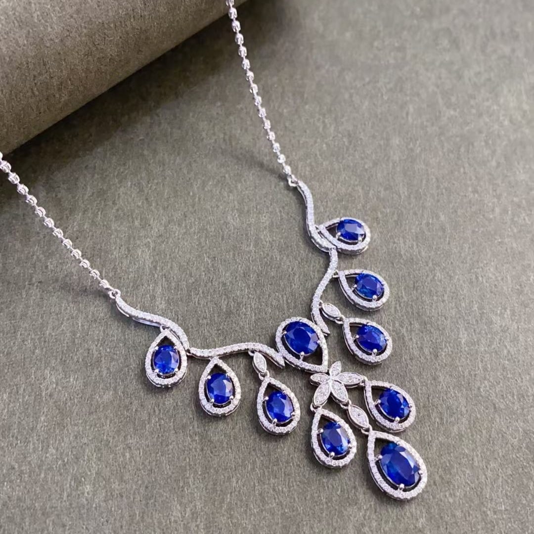14k Gold 7.63 Ctw Natural Sapphire & Diamond Necklace (1 of 5)