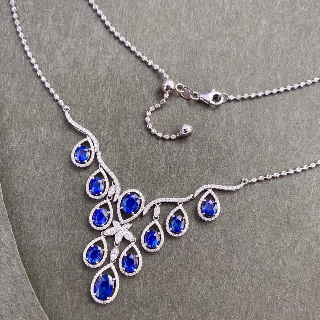 14k Gold 7.63 Ctw Natural Sapphire & Diamond Necklace - 2