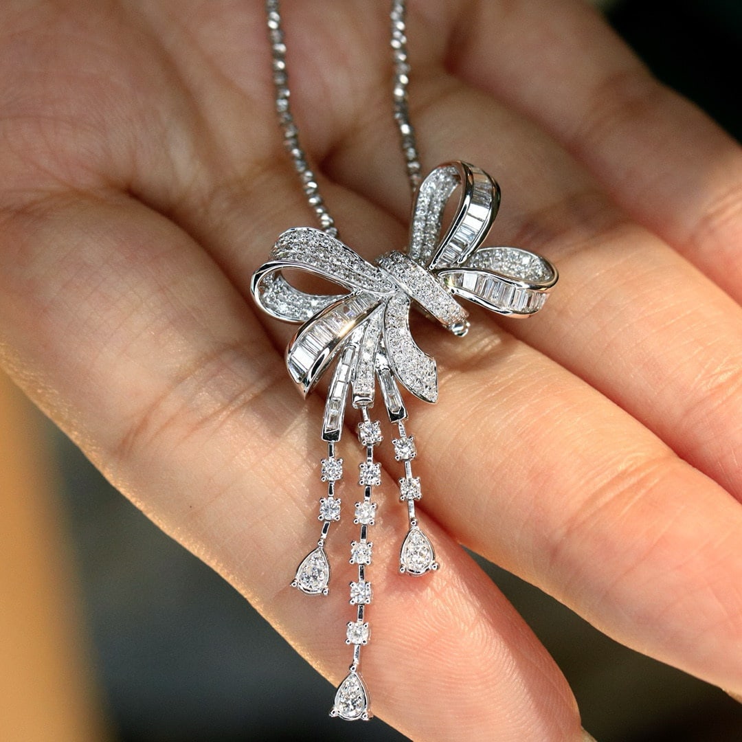 14k Gold 7.8 Ct Natural H Diamond Necklace - 7