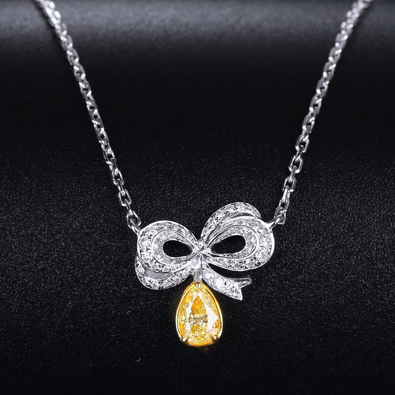 14k Gold 0.21 Ctw Natural Yellow Diamond & Diamond Necklace: Ref:230993013 // gold content:14k gold // main gemstone:yellow diamond // shape:pear // carat weight:0. 13ct // color:yellow // treatment:natural // // adjacent gemstone 2 : diamond // shape:round //