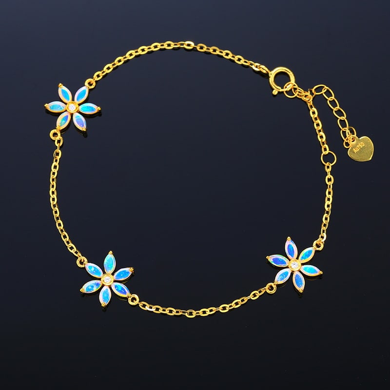 14k Gold 0.57 Ctw Natural Opal & Diamond Bracelet - 2