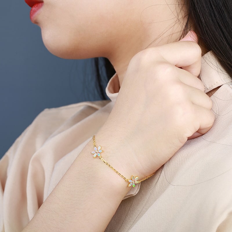 14k Gold 0.57 Ctw Natural Opal & Diamond Bracelet - 4