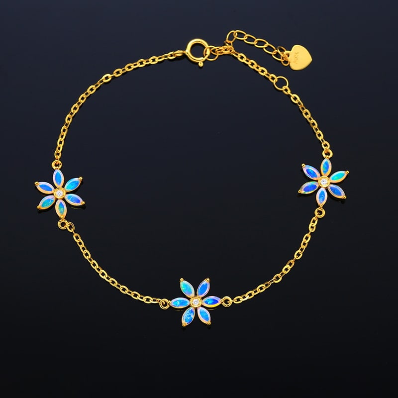 14k Gold 0.57 Ctw Natural Opal & Diamond Bracelet - 5