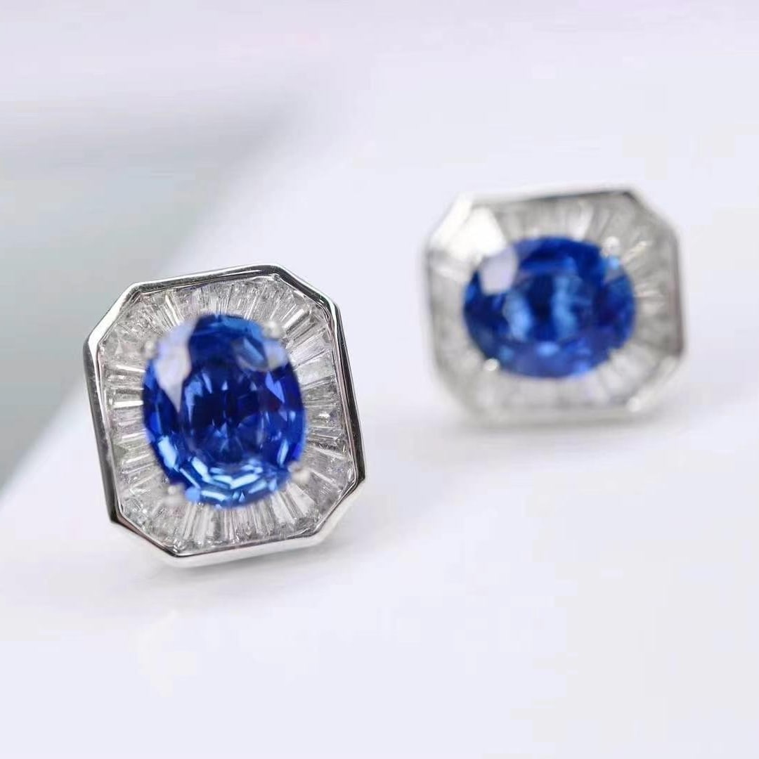 14k Gold 2.07 Ctw Natural Sapphire & Diamond Earrings - 2