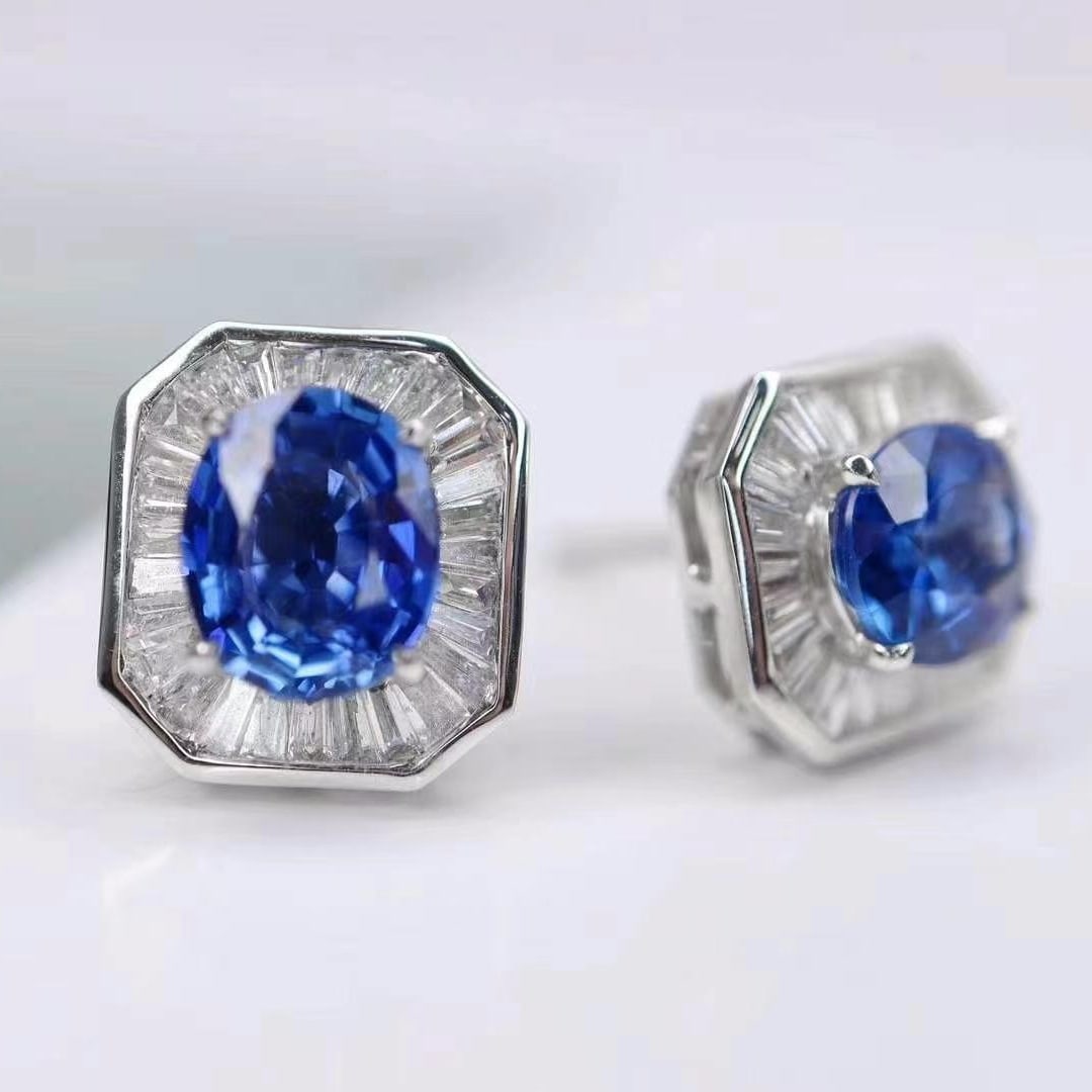 14k Gold 2.07 Ctw Natural Sapphire & Diamond Earrings - 3
