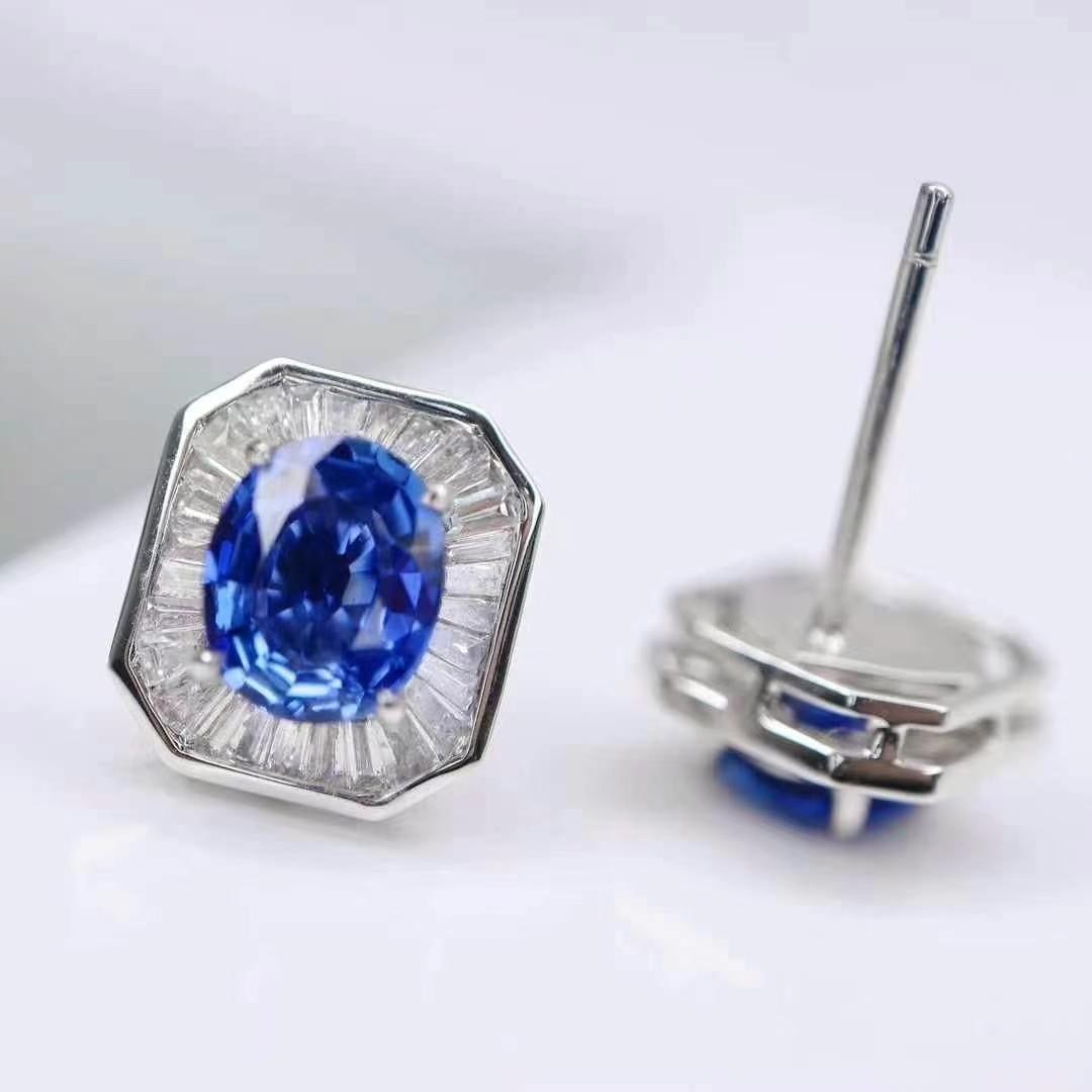 14k Gold 2.07 Ctw Natural Sapphire & Diamond Earrings - 4