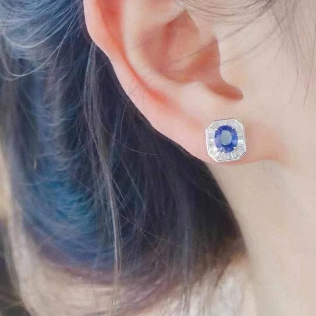 14k Gold 2.07 Ctw Natural Sapphire & Diamond Earrings - 5