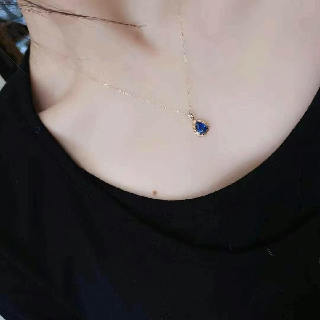 14k Gold 1.4 Ct Natural Sapphire & Diamond Pendant( Without Chain ) - 4