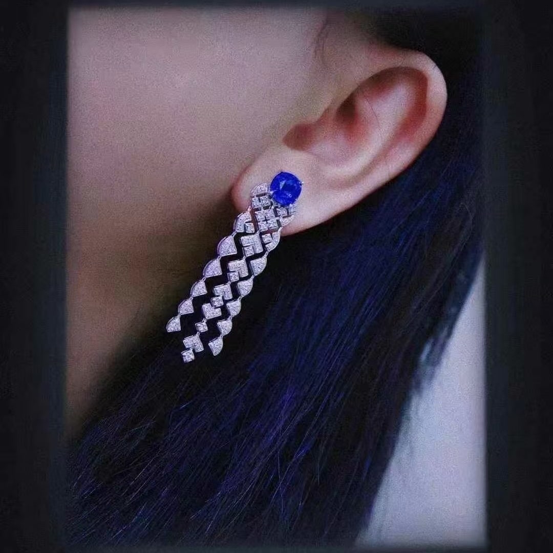 14k Gold 3.31 Ctw Natural Sapphire & Diamond Earrings - 2