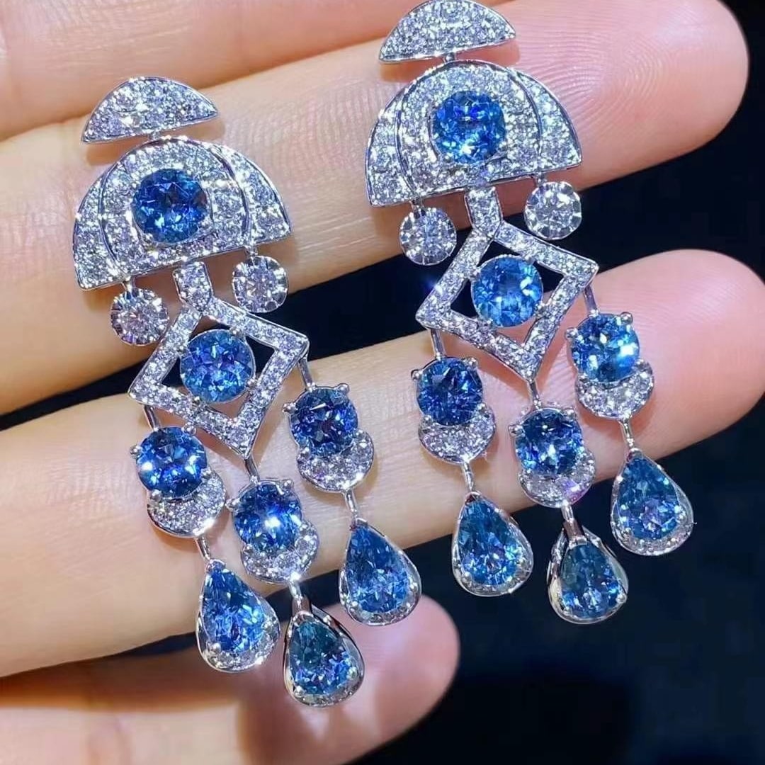 14k Gold 5.88 Ct Natural Aquamarine & Diamond Earrings - 3