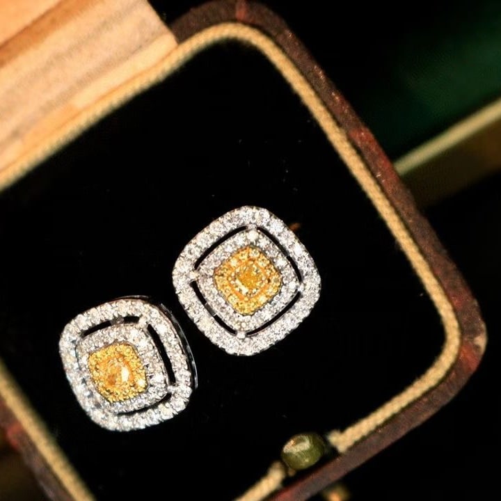 14k Gold 0.70 Ctw Natural Yellow Diamond & Diamond Earrings - 3