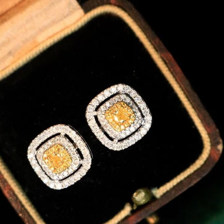 14k Gold 0.70 Ctw Natural Yellow Diamond & Diamond Earrings - 5