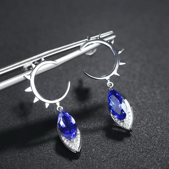 14k Gold 1.55 Ctw Natural Tanzanite & Diamond Earrings - 2