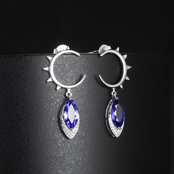 14k Gold 1.55 Ctw Natural Tanzanite & Diamond Earrings - 4