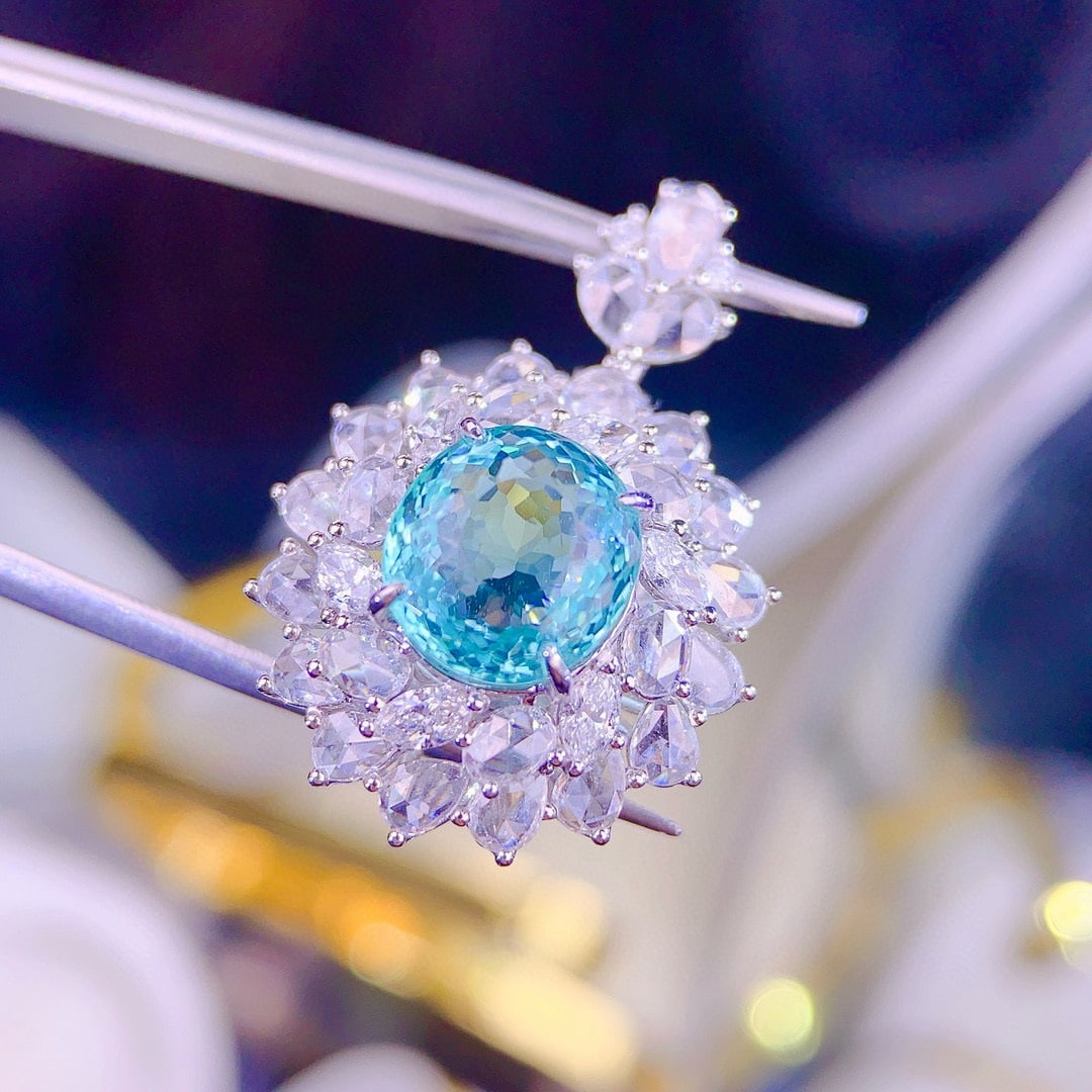 14k Gold 2.72 Ct Natural Paraiba Tourmaline & Diamond Ring/pendant( Without Chain ) - 2