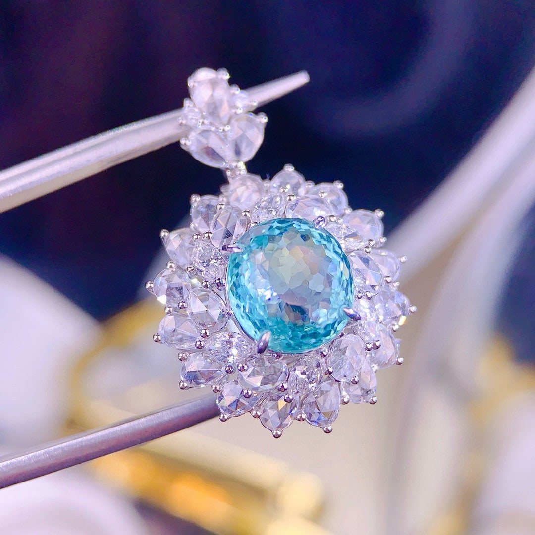 14k Gold 2.72 Ct Natural Paraiba Tourmaline & Diamond Ring/pendant( Without Chain ) - 3