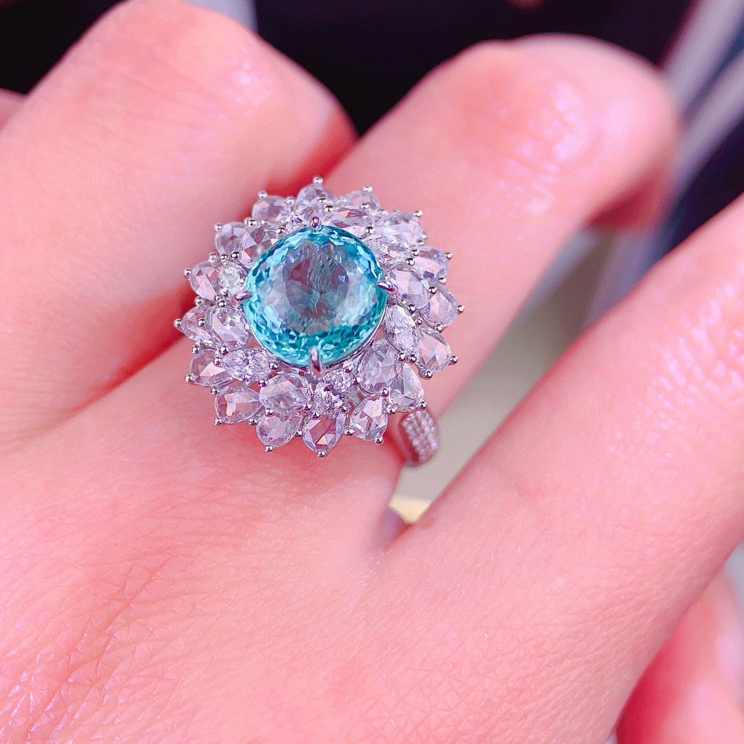 14k Gold 2.72 Ct Natural Paraiba Tourmaline & Diamond Ring/pendant( Without Chain ) - 5