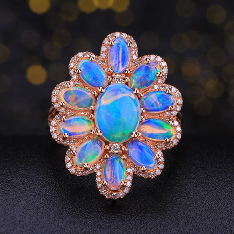 14k Gold 2 Ct Natural Opal & Diamond Ring (1 of 6)