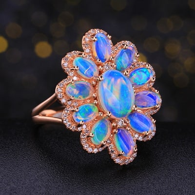 14k Gold 2 Ct Natural Opal & Diamond Ring - 3