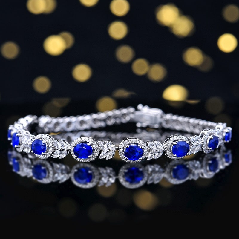 14k Gold 4.36 Ctw Vivid Blue Natural Sapphire & Diamond Bracelet - 2