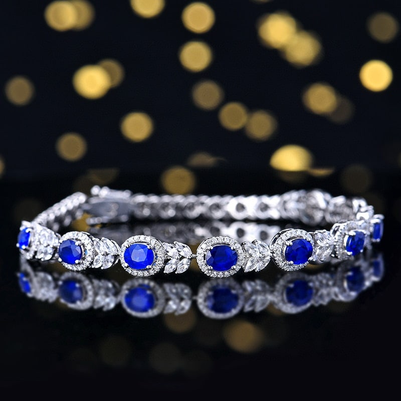 14k Gold 4.36 Ctw Vivid Blue Natural Sapphire & Diamond Bracelet - 3