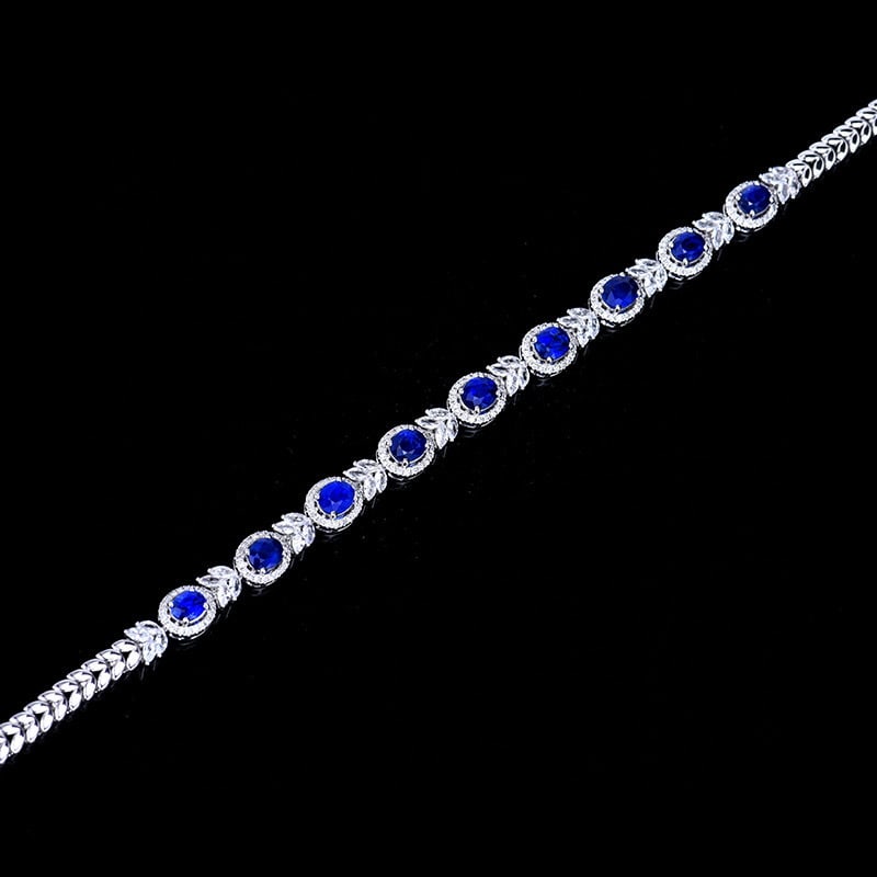 14k Gold 4.36 Ctw Vivid Blue Natural Sapphire & Diamond Bracelet - 4