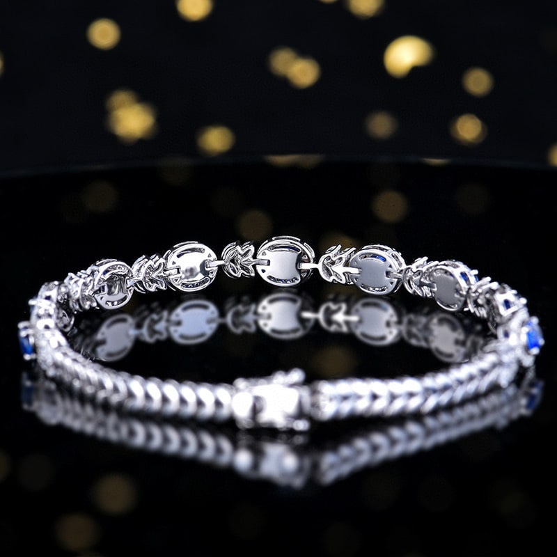 14k Gold 4.36 Ctw Vivid Blue Natural Sapphire & Diamond Bracelet - 5