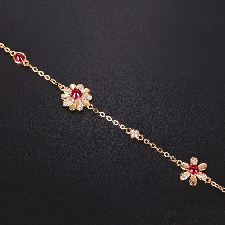 14k Gold 0.69 Ctw Natural Spinel & Diamond Bracelet - 2