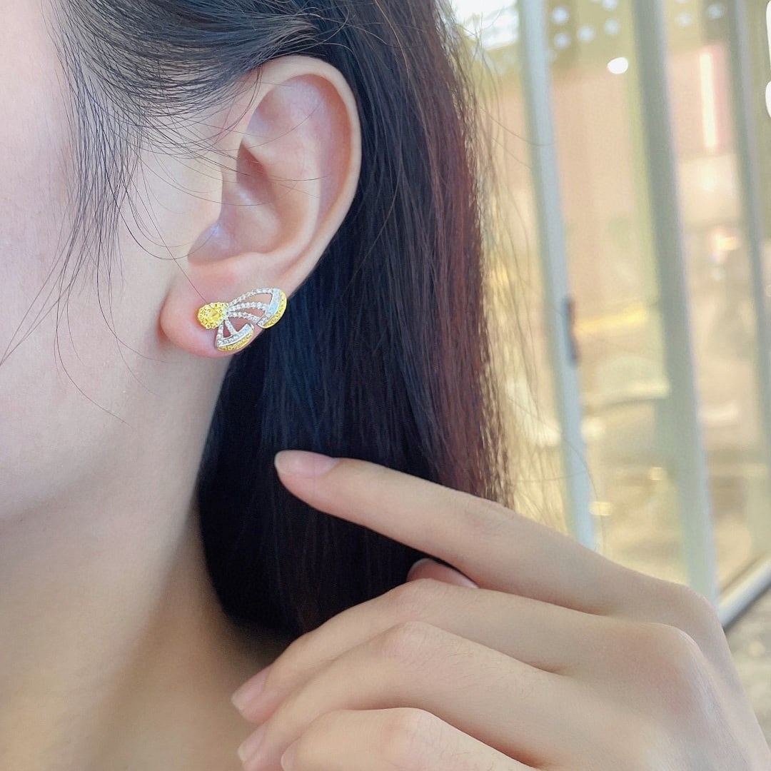 14k Gold 0.53 Ctw Natural Yellow Diamond & Diamond Earrings - 2