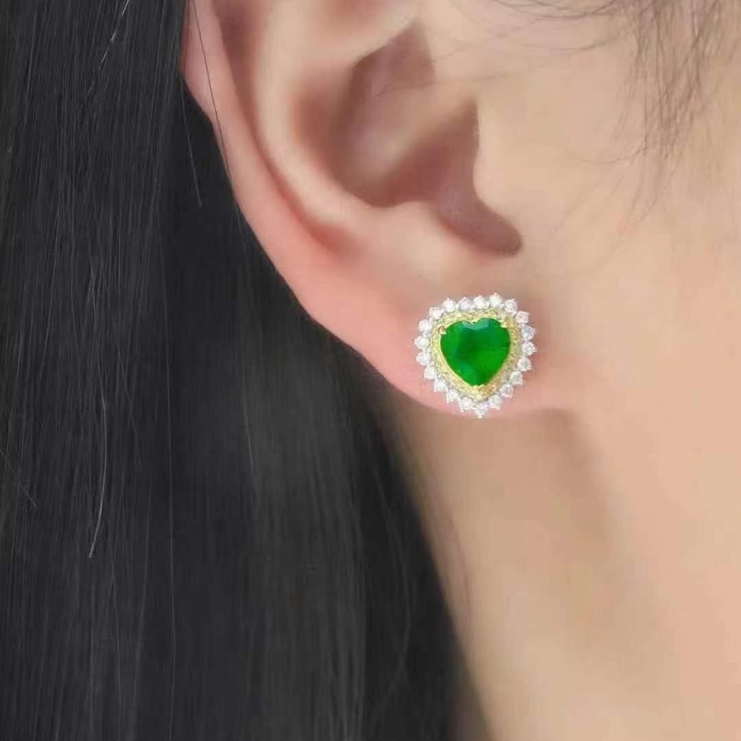 14k Gold 2.08 Ctw Vivid Green Natural Emerald & Diamond Earrings - 4