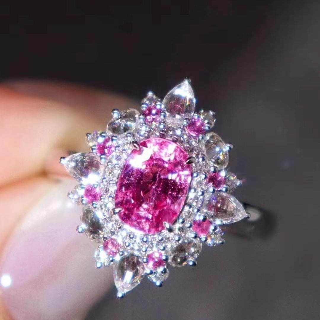 14k Gold 1.98 Ctw Natural Padparadscha Sapphire & Diamond Ring - 2