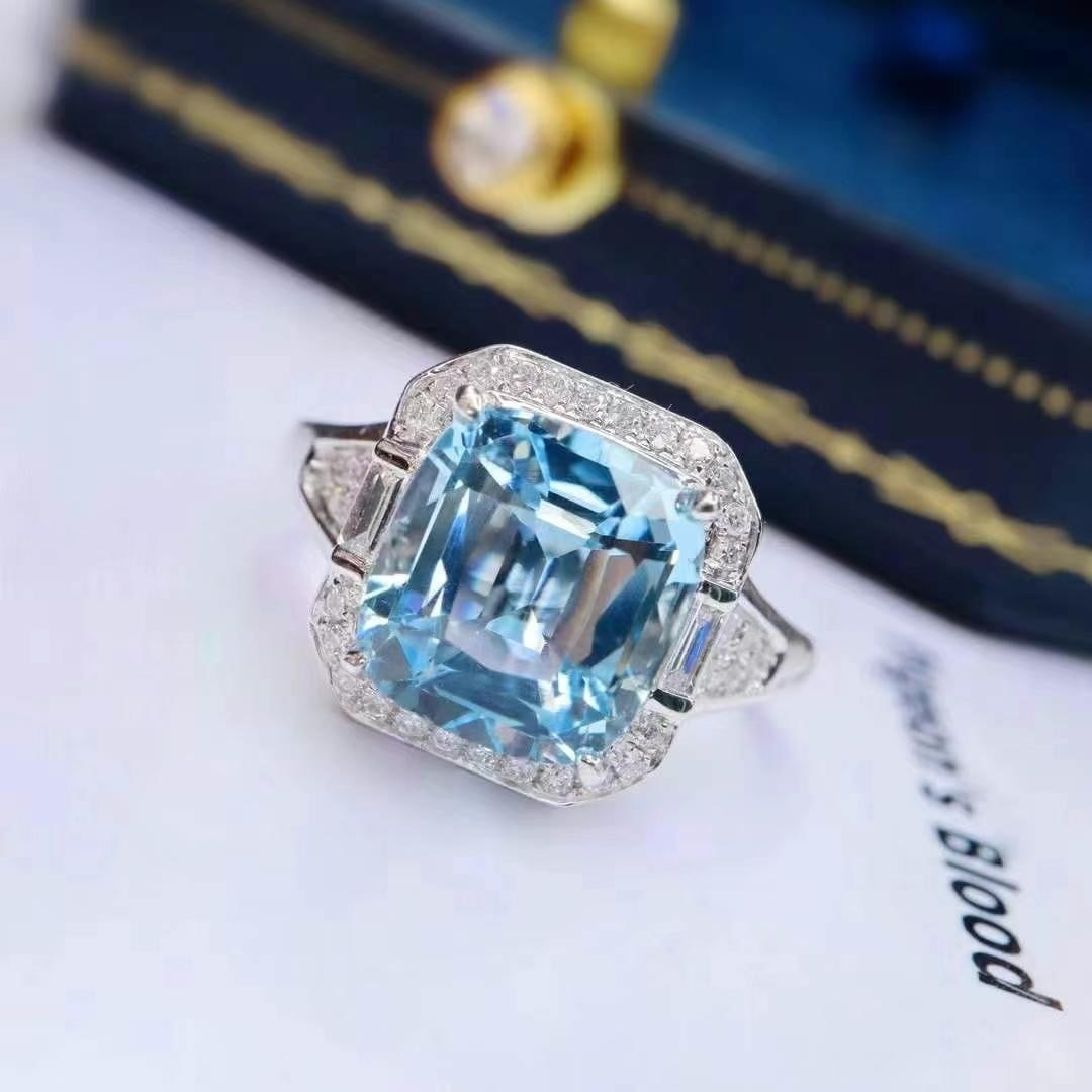 14k Gold 3.13 Ctw Natural Aquamarine & Diamond Ring - 5