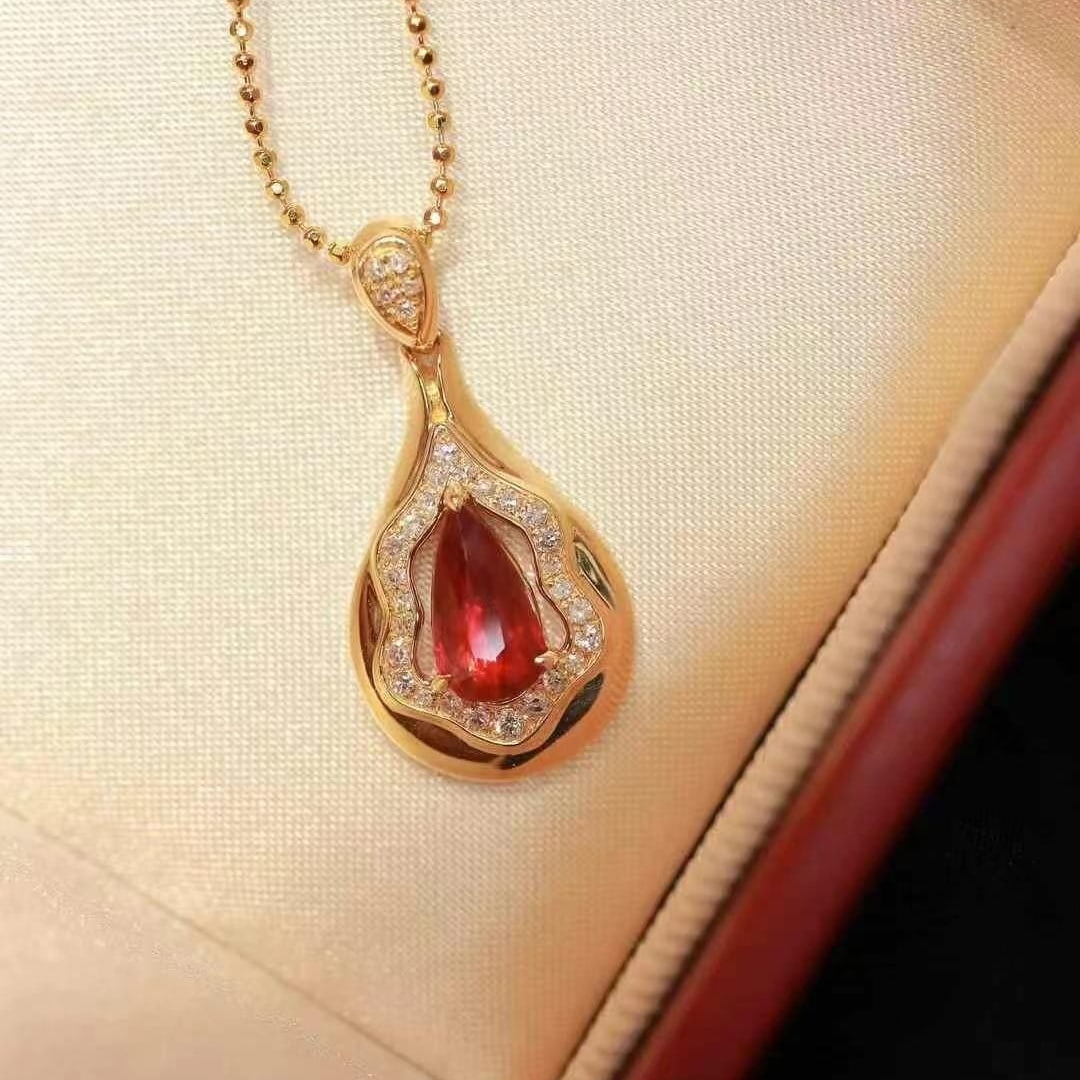 14k Gold 1.12 Ctw Natural Ruby & Diamond Pendant( Without Chain ) - 2