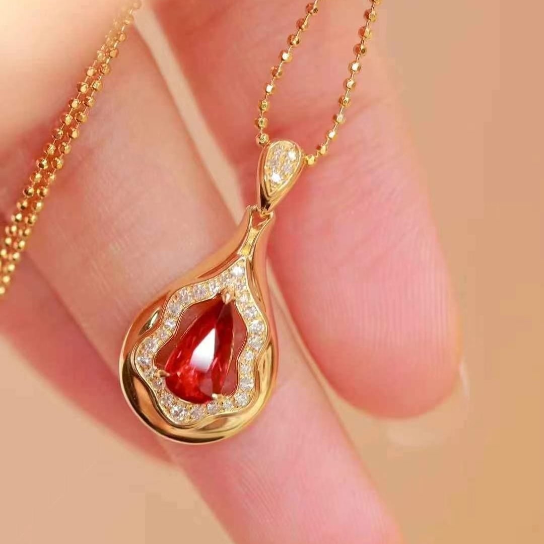 14k Gold 1.12 Ctw Natural Ruby & Diamond Pendant( Without Chain ) - 3