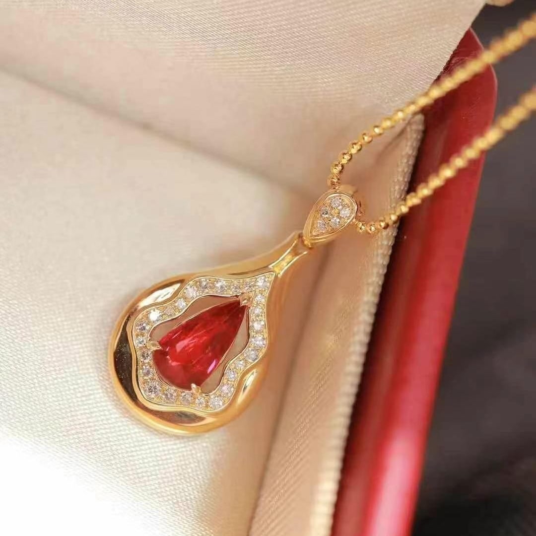 14k Gold 1.12 Ctw Natural Ruby & Diamond Pendant( Without Chain ) - 4
