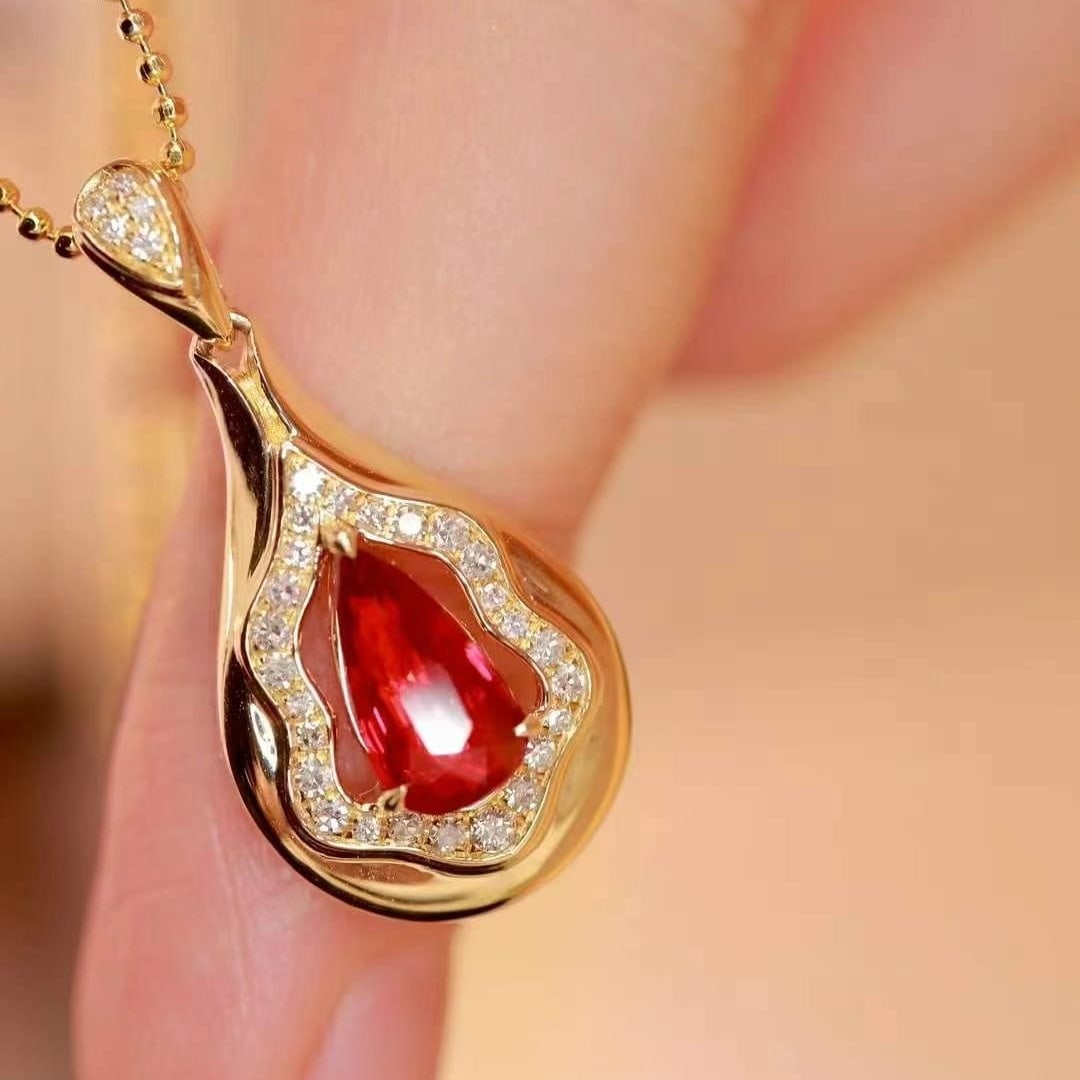14k Gold 1.12 Ctw Natural Ruby & Diamond Pendant( Without Chain ) - 6