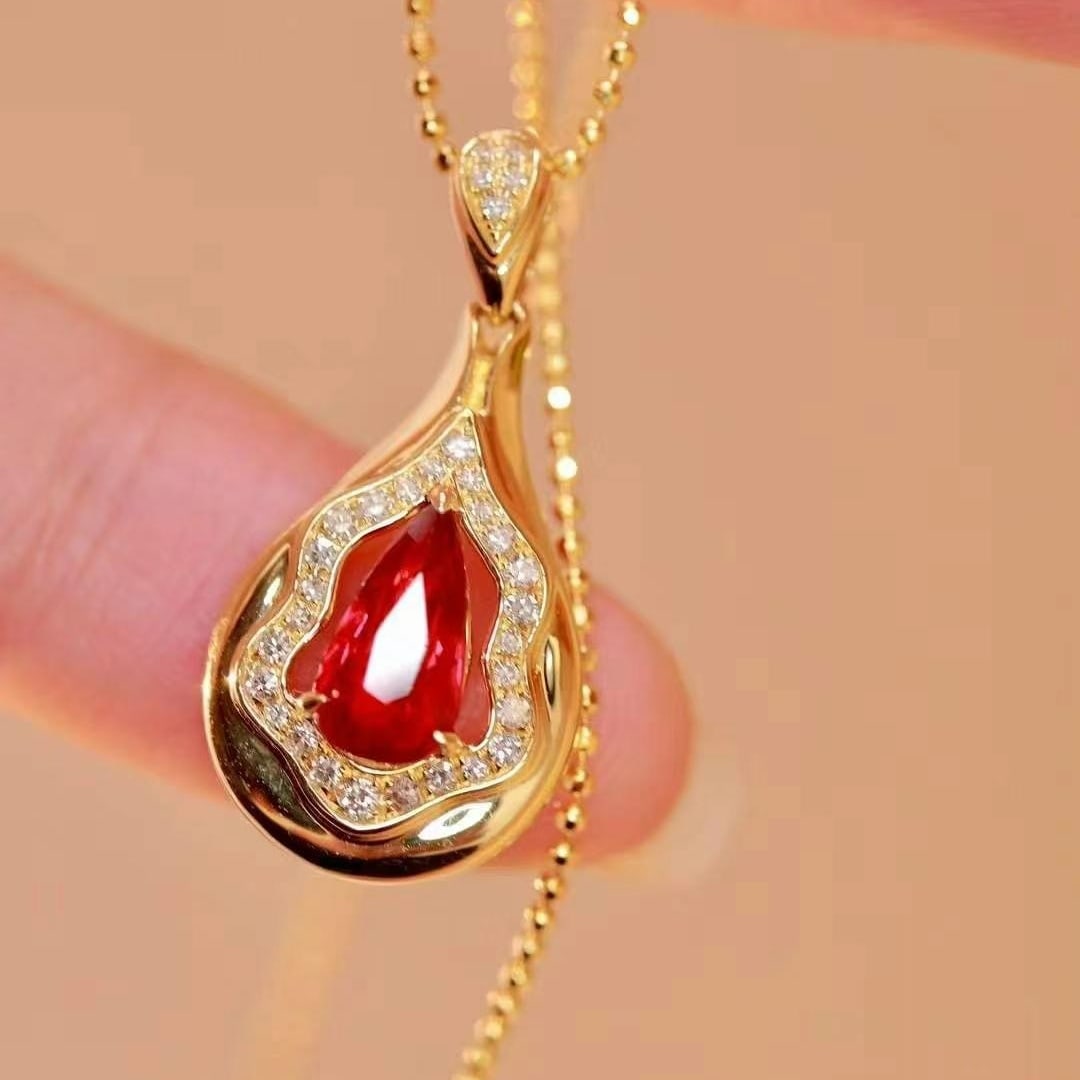 14k Gold 1.12 Ctw Natural Ruby & Diamond Pendant( Without Chain ) - 7