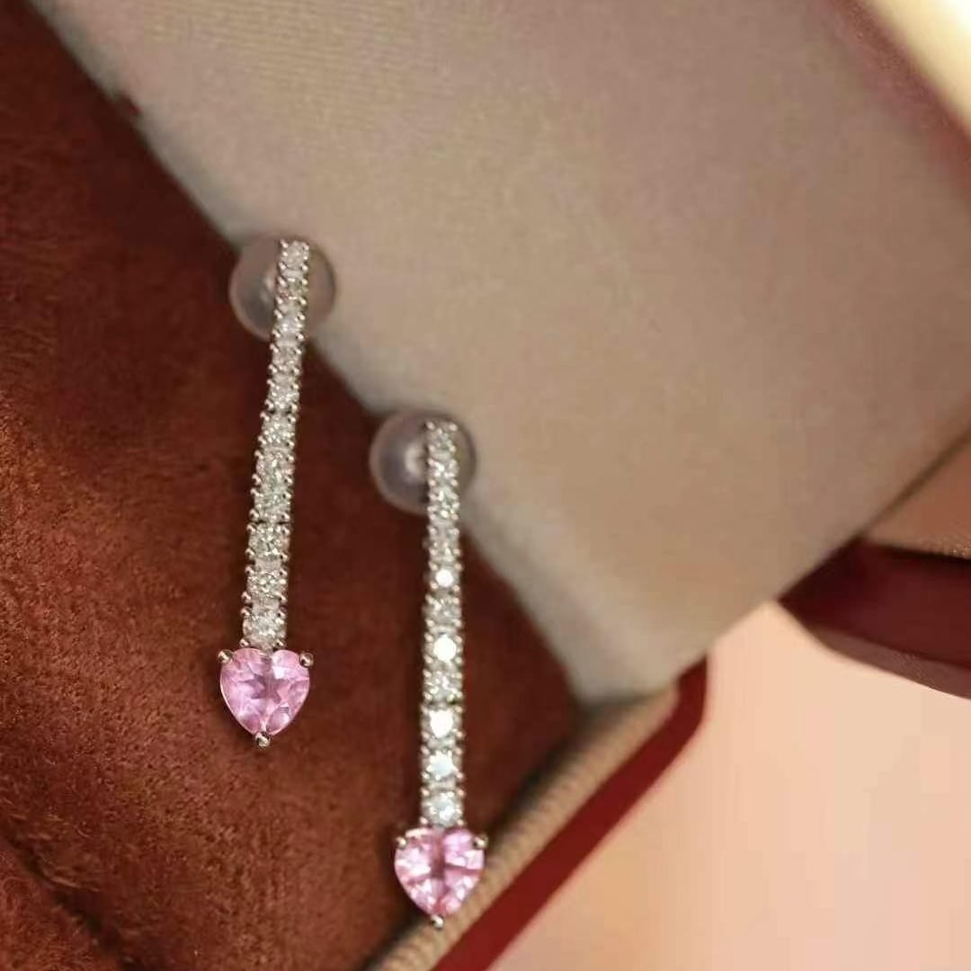14k Gold 1.0 Ctw Natural Tourmaline & Diamond Earrings: Ref:230993058 // gold content:14k gold // main gemstone:tourmaline // shape:heart // carat weight:0. 6ct // color:pink // treatment:natural // // adjacent gemstone 2 : diamond // shape:round // carat
