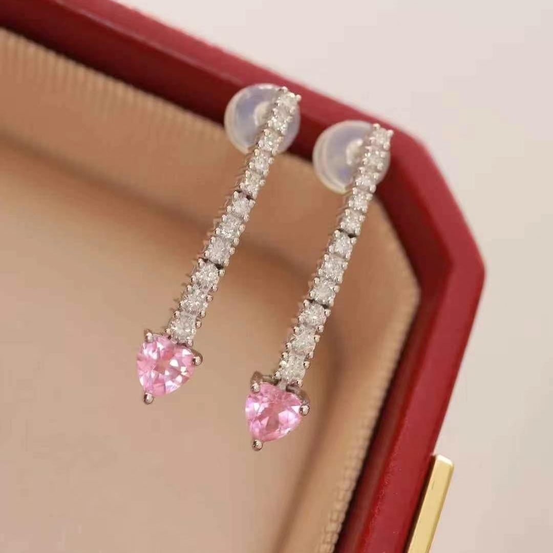 14k Gold 1.0 Ctw Natural Tourmaline & Diamond Earrings - 2