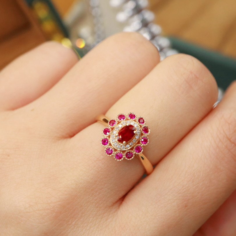 14k Gold 0.67 Ctw Natural Ruby & Ruby Ring - 6