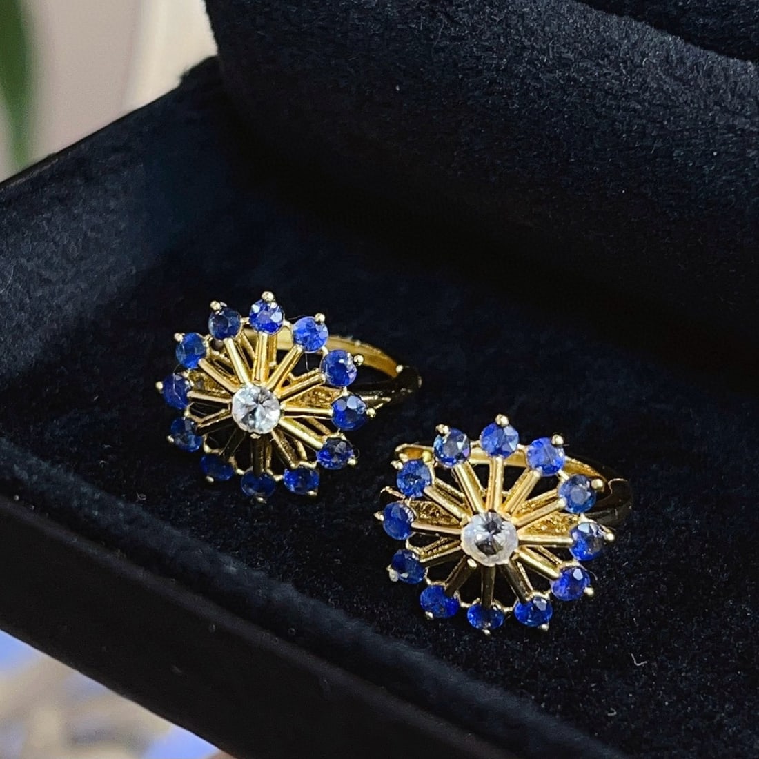14k Gold 1.58 Ct Natural Sapphire & Sapphire Earrings - 2
