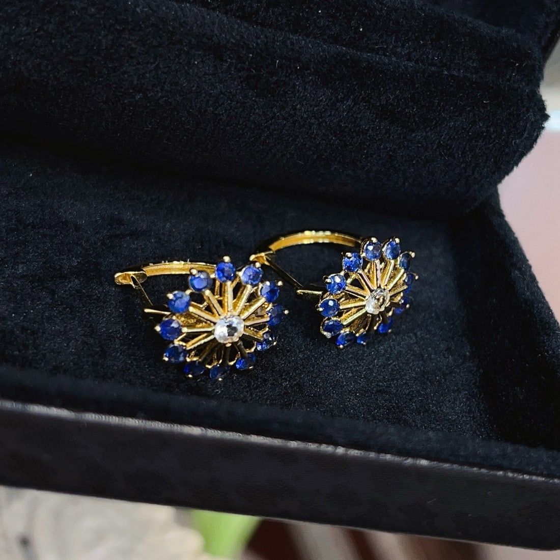 14k Gold 1.58 Ct Natural Sapphire & Sapphire Earrings - 3
