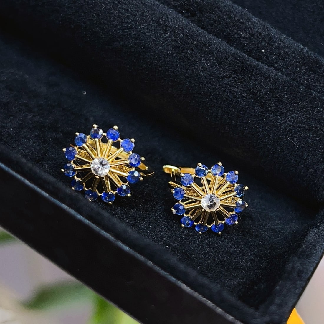 14k Gold 1.58 Ct Natural Sapphire & Sapphire Earrings - 4