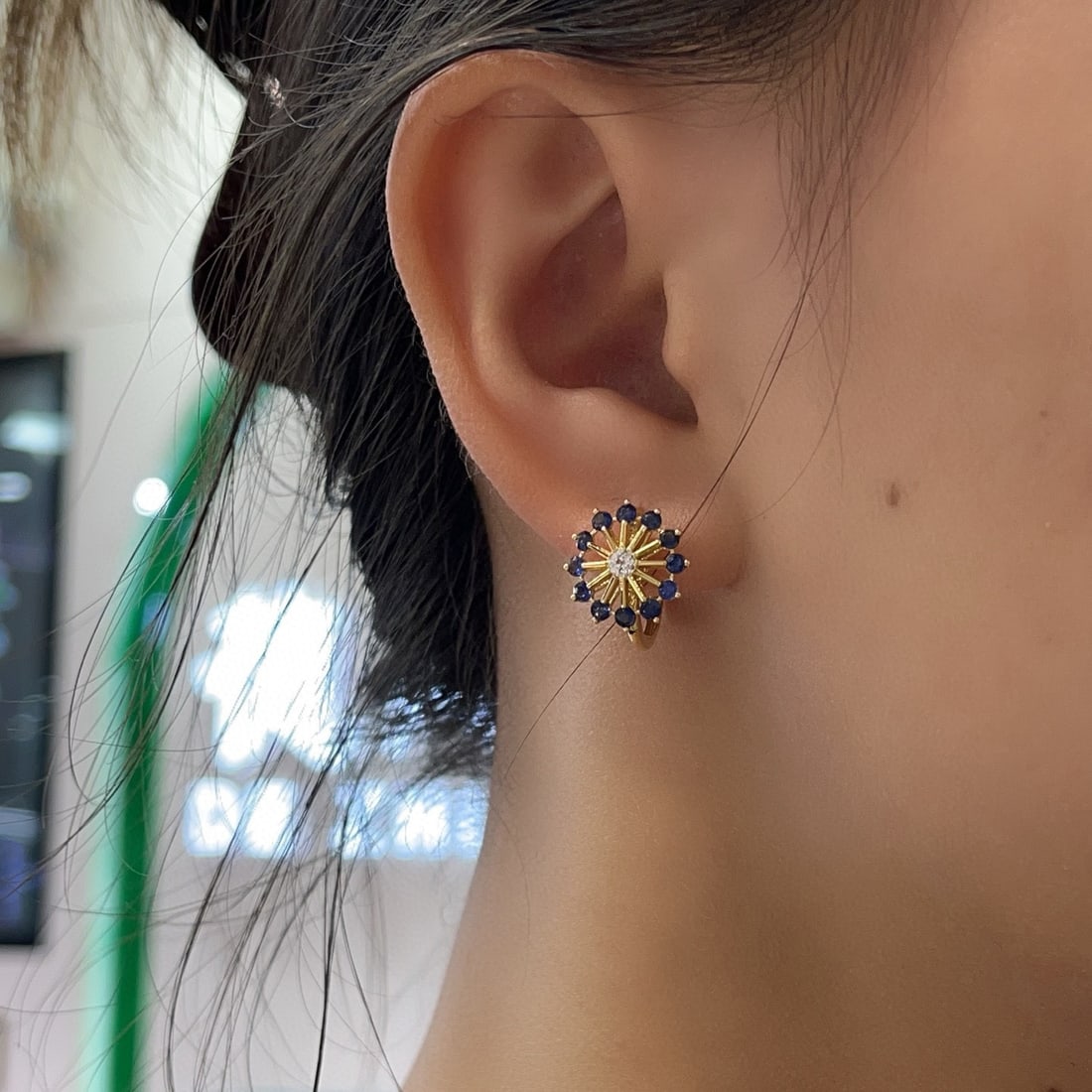 14k Gold 1.58 Ct Natural Sapphire & Sapphire Earrings - 5