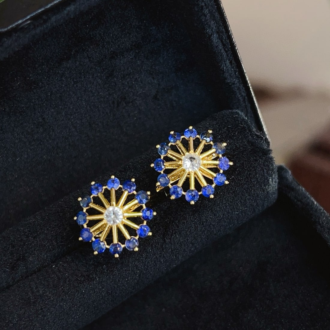 14k Gold 1.58 Ct Natural Sapphire & Sapphire Earrings - 6