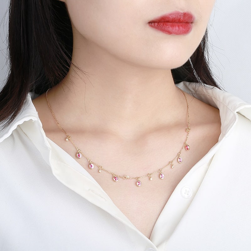 14k Gold 1.94 Ctw Natural Padparadscha Sapphire & Diamond Necklace - 2